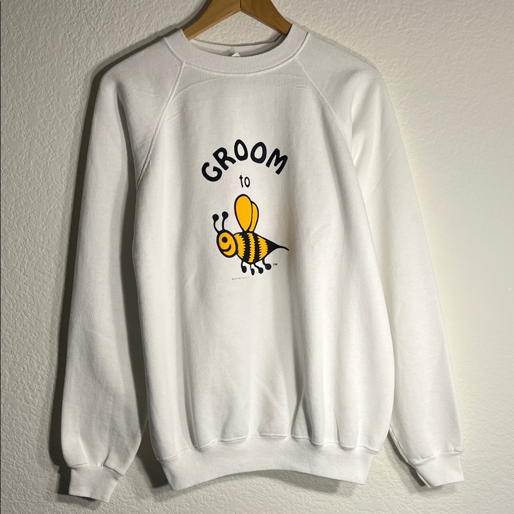 Hanes White 'Groom to Bee' Men's Crewneck Sweater‎